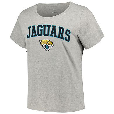 Women's Fanatics Branded Heather Gray Jacksonville Jaguars Plus Size Arch Over Logo T-Shirt