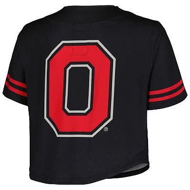 Women's Mitchell & Ness  Black Ohio State Buckeyes Vault Cropped V-Neck Button-Up Shirt