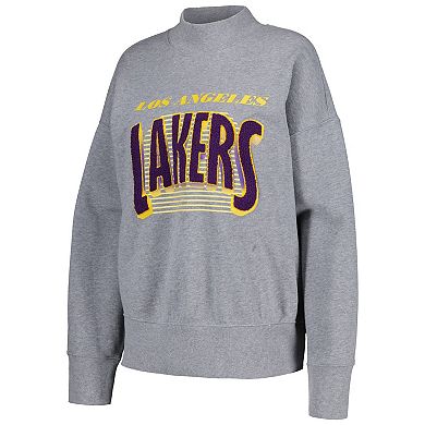 Women's Qore Gray Los Angeles Lakers Oversized Cozy Mock Neck Pullover Sweatshirt