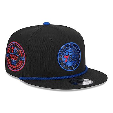 Men's New Era Black Philadelphia 76ers Back Laurels 9FIFTY Snapback Hat