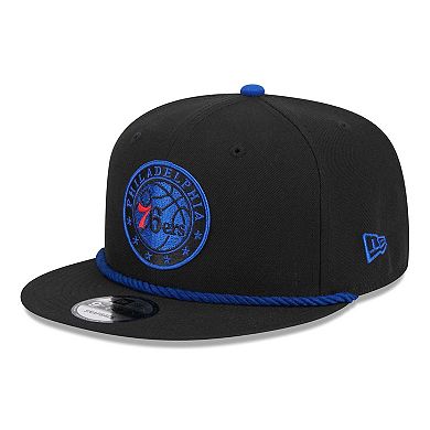 Men's New Era Black Philadelphia 76ers Back Laurels 9FIFTY Snapback Hat