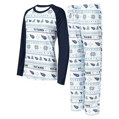 Women's Concepts Sport White/Navy Tennessee Titans Tinsel Raglan Long Sleeve T-Shirt & Pants Sleep Set