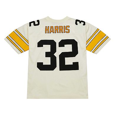 Men's Mitchell & Ness Franco Harris Cream Pittsburgh Steelers Chainstitch Legacy Jersey