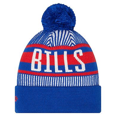 Youth New Era Royal Buffalo Bills Striped  Cuffed Knit Hat with Pom