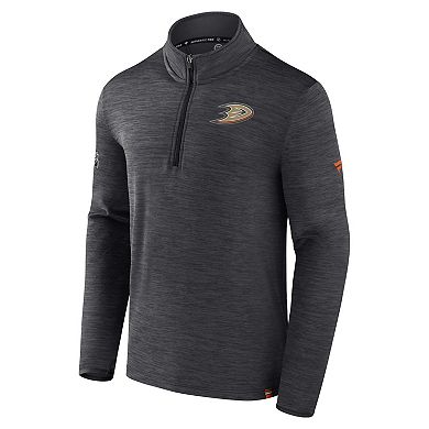 Men's Fanatics Branded  Heather Charcoal Anaheim Ducks Authentic Pro Quarter-Zip Pullover Top