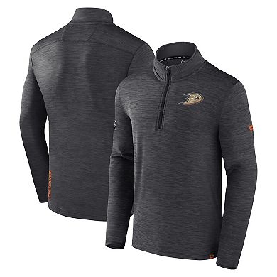 Men's Fanatics Branded  Heather Charcoal Anaheim Ducks Authentic Pro Quarter-Zip Pullover Top