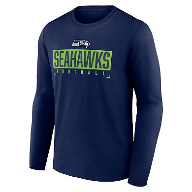 Men's Fanatics Branded College Navy Seattle Seahawks Stack The Box Long Sleeve T-Shirt