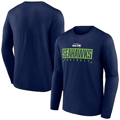 Men's Fanatics Branded College Navy Seattle Seahawks Stack The Box Long Sleeve T-Shirt