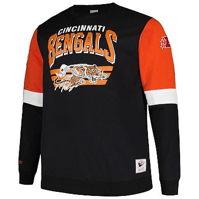 Men's Mitchell & Ness Black Cincinnati Bengals Big & Tall Fleece Pullover Sweatshirt