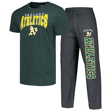 Men's Concepts Sport Charcoal/Green Oakland Athletics Meter T-Shirt & Pants Sleep Set