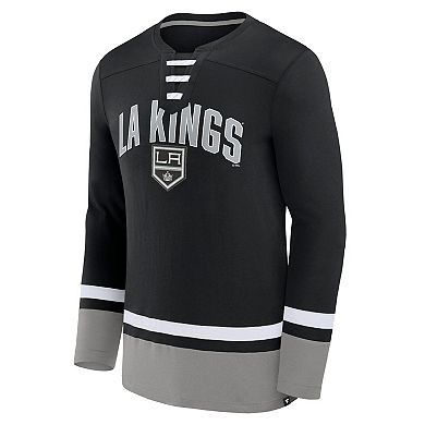 Men's Fanatics Branded Black Los Angeles Kings Back Pass Lace-Up Long Sleeve T-Shirt
