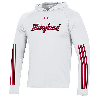 Men's Under Armour  White Maryland Terrapins Throwback Tech Long Sleeve Hoodie T-Shirt