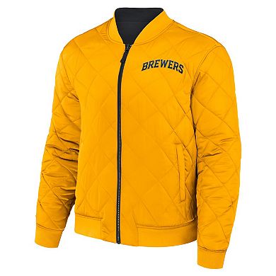 Men's Darius Rucker Collection by Fanatics Black/Gold Milwaukee Brewers Reversible Full-Zip Bomber Jacket