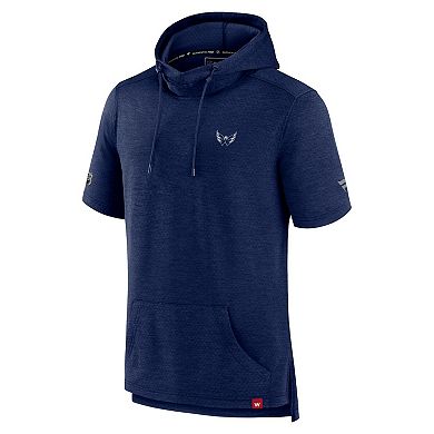 Men's Fanatics Branded  Heather Navy Washington Capitals Authentic Pro Short Sleeve Pullover Hoodie