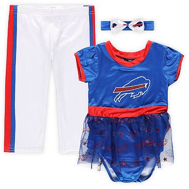 Girls Infant Royal Buffalo Bills Tailgate Game Day Bodysuit with Tutu, Headband & Leggings Cheerleader Set