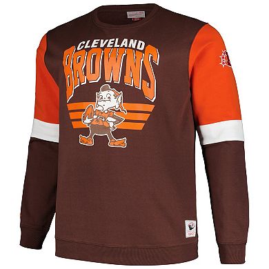 Men's Mitchell & Ness Brown Cleveland Browns Big & Tall Fleece Pullover Sweatshirt