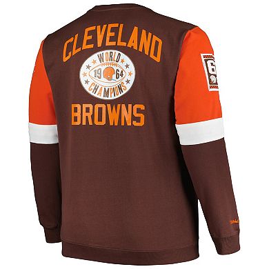 Men's Mitchell & Ness Brown Cleveland Browns Big & Tall Fleece Pullover Sweatshirt