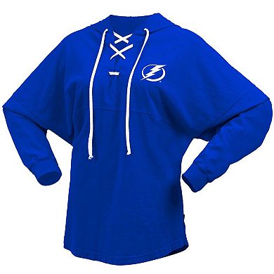 Women's Fanatics Branded Blue Tampa Bay Lightning Jersey Lace-Up V-Neck Long Sleeve Hoodie T-Shirt