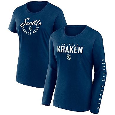Women's Fanatics Branded Deep Sea Blue Seattle Kraken Long and Short Sleeve Two-Pack T-Shirt Set