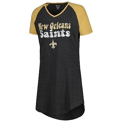 Women's Concepts Sport Black/Gold New Orleans Saints Raglan V-Neck Nightshirt