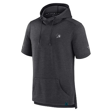 Men's Fanatics Branded  Heather Charcoal San Jose Sharks Authentic Pro Short Sleeve Pullover Hoodie