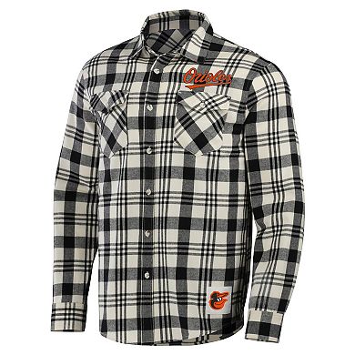 Men's Darius Rucker Collection by Fanatics Black Baltimore Orioles Plaid Flannel Button-Up Shirt