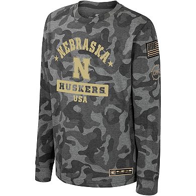 Youth Colosseum Camo Nebraska Huskers OHT Military Appreciation Dark Star Long Sleeve T-Shirt
