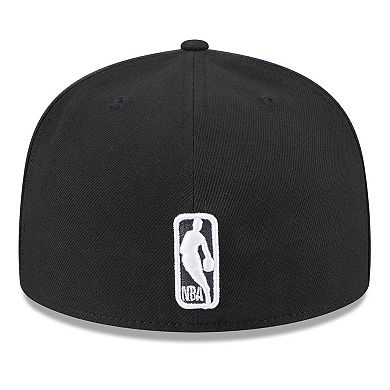 Men's New Era Black Brooklyn Nets Piped & Flocked 59Fifty Fitted Hat