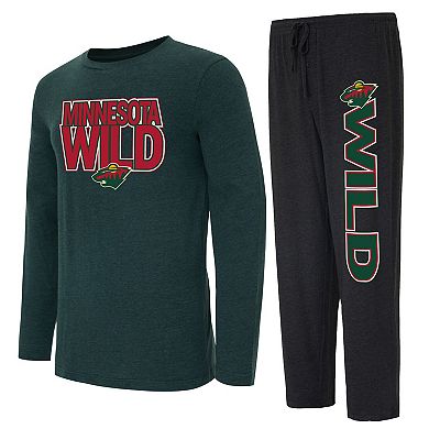 Men's Concepts Sport Black/Green Minnesota Wild Meter Long Sleeve T-Shirt & Pants Sleep Set