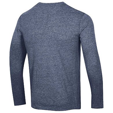 Men's Champion Heather Navy Columbus Blue Jackets Multi-Logo Tri-Blend Long Sleeve T-Shirt