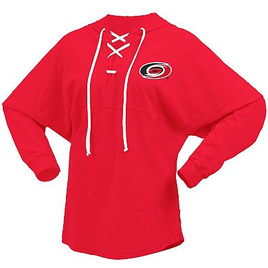 Women's Fanatics Branded Red Carolina Hurricanes Jersey Lace-Up V-Neck Long Sleeve Hoodie T-Shirt