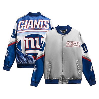 Men's Gray New York Giants Fanimation Satin Full-Snap Jacket