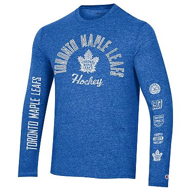 Men's Champion Heather Blue Toronto Maple Leafs Multi-Logo Tri-Blend Long Sleeve T-Shirt