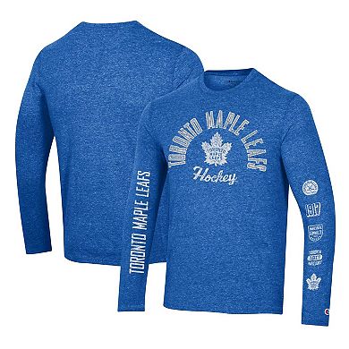 Men's Champion Heather Blue Toronto Maple Leafs Multi-Logo Tri-Blend Long Sleeve T-Shirt