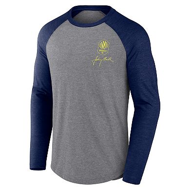 Men's Fanatics Branded Heather Gray Nashville SC x Johnny Cash Lines Tri-Blend Raglan Long Sleeve T-Shirt