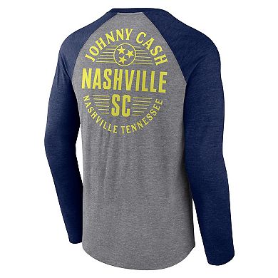 Men's Fanatics Branded Heather Gray Nashville SC x Johnny Cash Lines Tri-Blend Raglan Long Sleeve T-Shirt