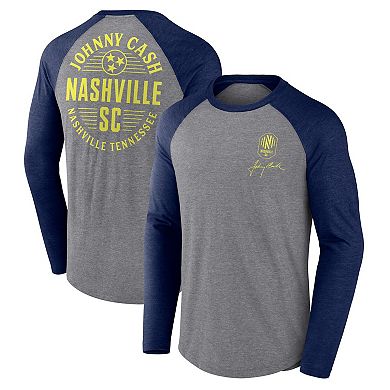Men's Fanatics Branded Heather Gray Nashville SC x Johnny Cash Lines Tri-Blend Raglan Long Sleeve T-Shirt