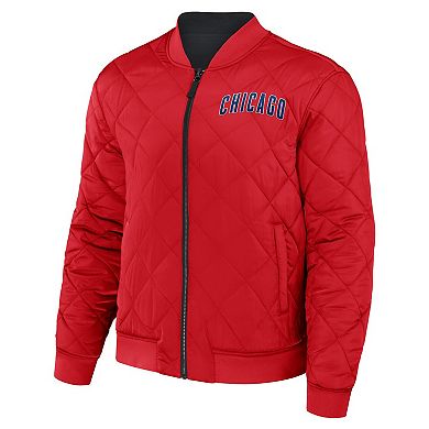 Men's Darius Rucker Collection by Fanatics Black/Red Chicago Cubs Reversible Full-Zip Bomber Jacket