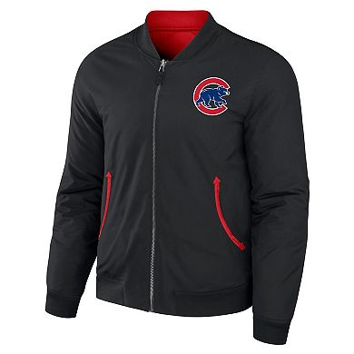 Men's Darius Rucker Collection by Fanatics Black/Red Chicago Cubs Reversible Full-Zip Bomber Jacket