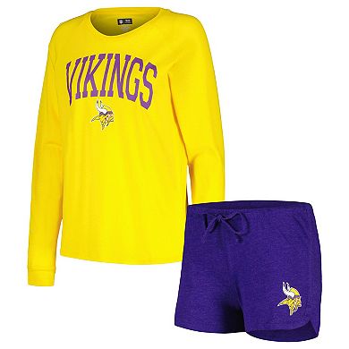 Women's Concepts Sport Purple/Gold Minnesota Vikings Raglan Long Sleeve T-Shirt & Shorts Lounge Set