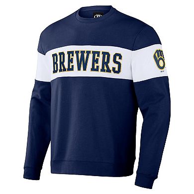 Men's Darius Rucker Collection by Fanatics Navy Milwaukee Brewers Stripe Pullover Sweatshirt