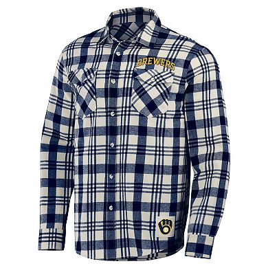 Men's Darius Rucker Collection by Fanatics Navy Milwaukee Brewers Plaid Flannel Button-Up Shirt