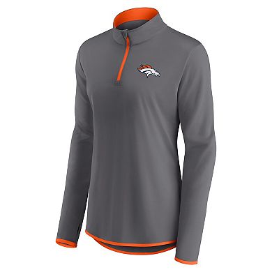 Women's Fanatics Branded  Gray Denver Broncos Corner Long Sleeve 1/4 Zip Top