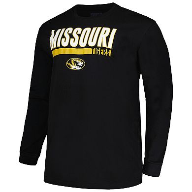 Men's Profile Black Missouri Tigers Big & Tall Two-Hit Long Sleeve T-Shirt