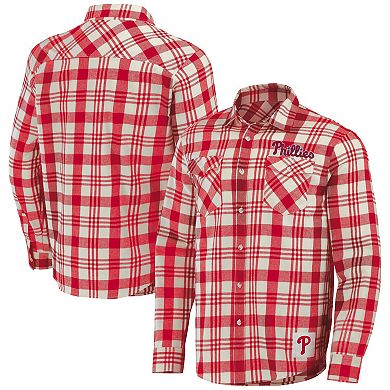 Men's Darius Rucker Collection by Fanatics Red Philadelphia Phillies Plaid Flannel Button-Up Shirt