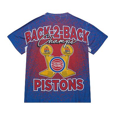 Men's Mitchell & Ness Red Detroit Pistons Hardwood Classics 1989-90 Back-to-Back NBA Champions Champ City T-Shirt
