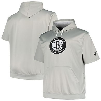 Men's Fanatics Branded Silver Brooklyn Nets Big & Tall Logo Pullover Hoodie