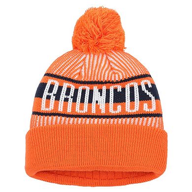 Youth New Era Orange Denver Broncos Striped  Cuffed Knit Hat with Pom