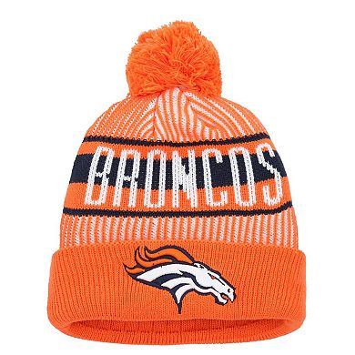 Youth New Era Orange Denver Broncos Striped  Cuffed Knit Hat with Pom