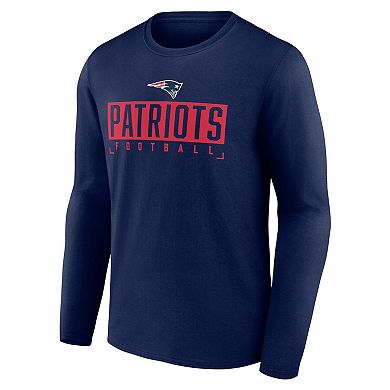 Men's Fanatics Branded Navy New England Patriots Stack The Box Long Sleeve T-Shirt